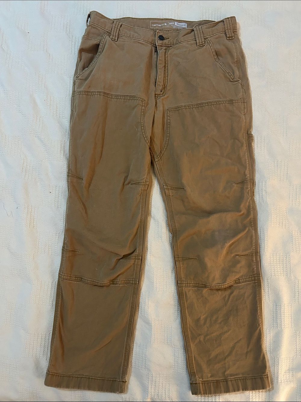 Carhartt Men's Cargo Work Pants in Tan reinforced knees 34×30